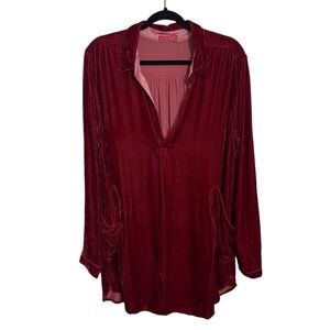CP Shades Size Large Maroon Red Boho Pockets V-Neck Teton Tunic Top Long Sleeve
